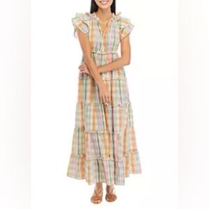Women’s Crown & Ivy PM Petite Maxi Plaid Ruffle Tiered Dress with Pockets